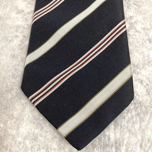 Luciano Barbera Silk/Cotton Tie in Navy with Red & Tan Diagonal Stripe. - Picture 2 of 8